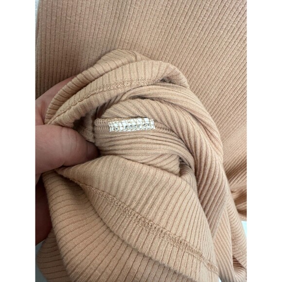Forever 21 Small Sweater Knit Midi Dress Tan Nude Ribbed V-Neck Bodycon Stretch - Picture 4 of 7